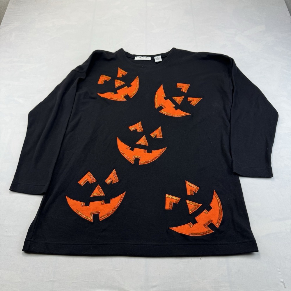 Chaus Sport Women's Medium Black Orange Jack O Lantern Halloween Top